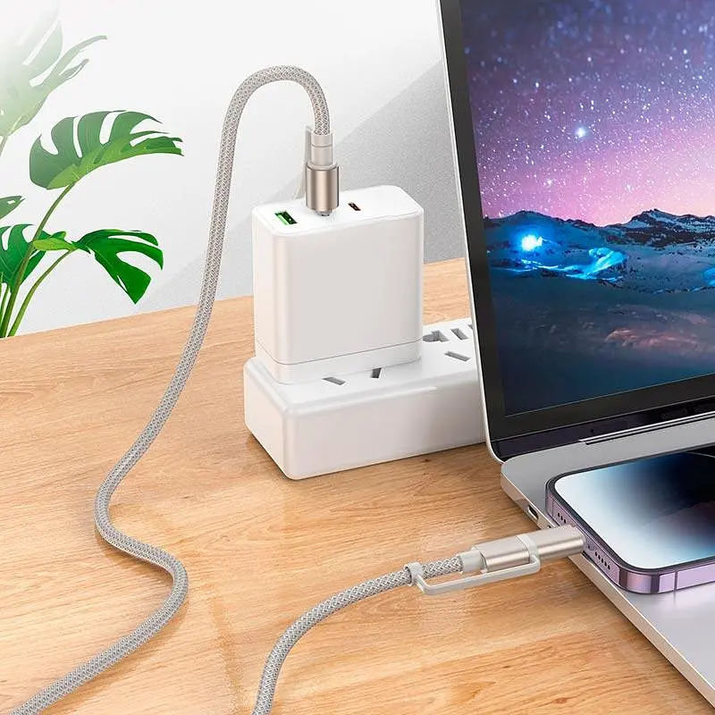Кабель Hoco All-in-one charging data cable c / iP to C / LED light U138 1.2m, PD27/60W - фото 2
