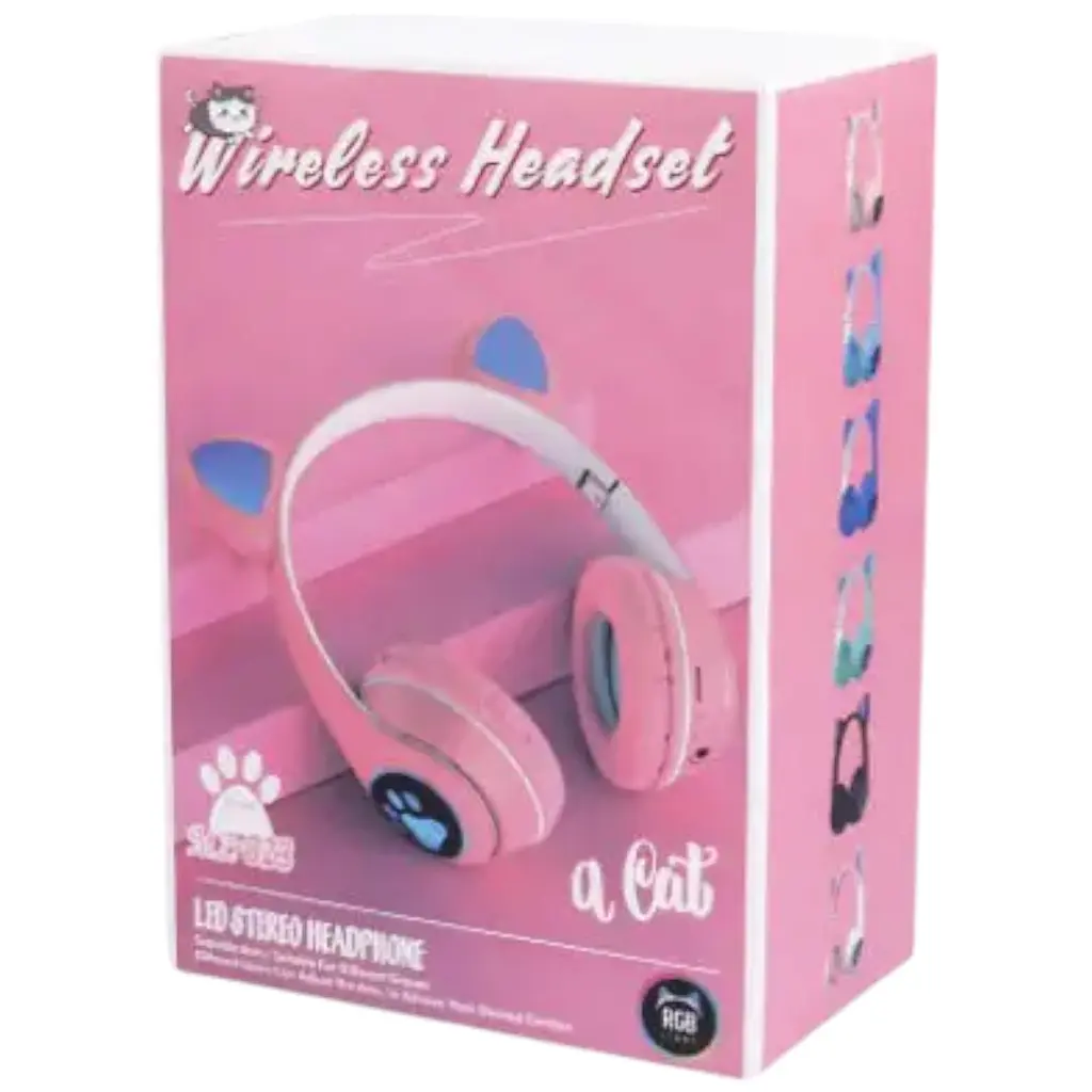 Детские наушники Cat MZ-023 Bluetooth RGB подсветка FM microSD с кошачьими ушками розовый - фото 2