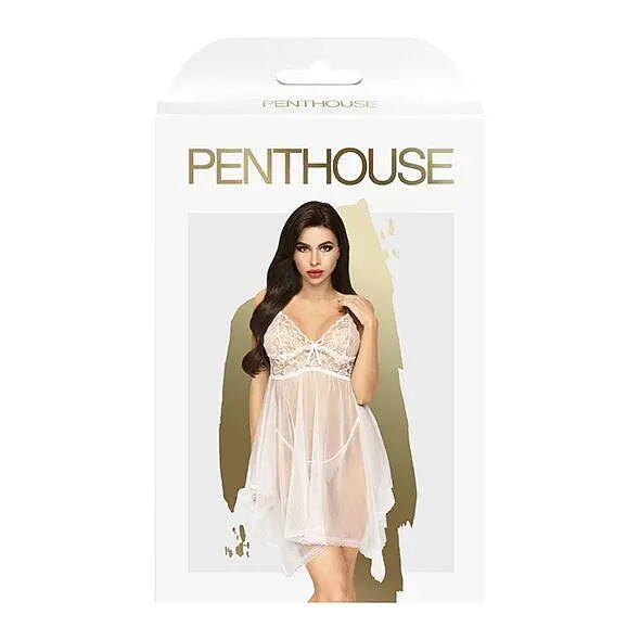 Бэби-долл с ажурным браллетом и ассиметричным подолом Penthouse - Naughty Doll White S/M - фото 3