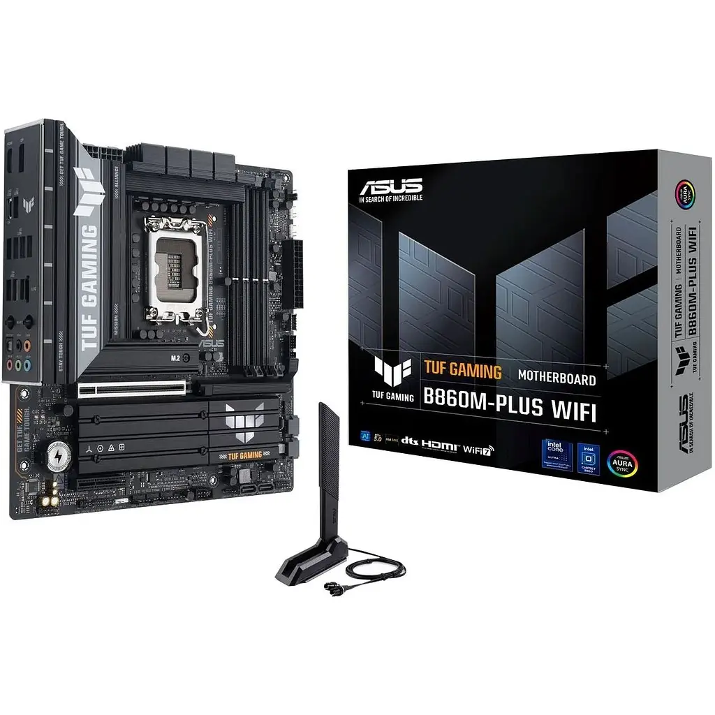 Материнская плата Asus TUF Gaming LGA1851, B860M-PLUS WIFI, B860, 4xDDR5, 1xPCI-E 5.0 x16, 1xPCI-E 4.0 x4, 4xSATA3, 3xM.2, Realtek 7.1, Realtek 2.5Gb, WiFi 7, Bluetooth 5.4, HDMI/DP/Type-C, MicroATX - фото 2