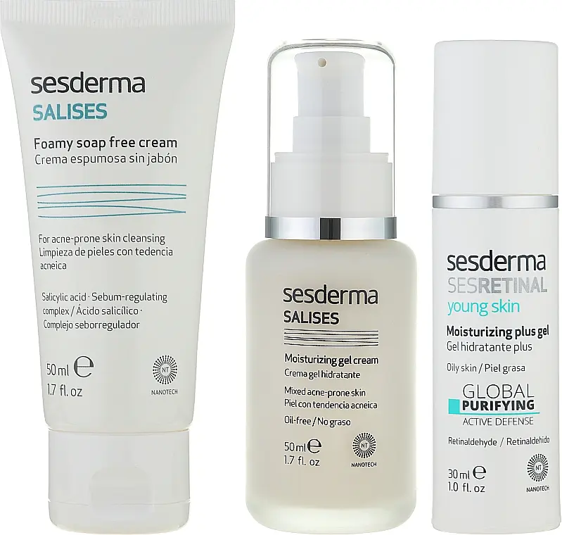 Набір Sesderma Salises Pack Anti-Acne: крем-пінка 50 мл + крем-гель 50 мл + гель Sesretinal Young Skin Plus 30 мл - фото 2