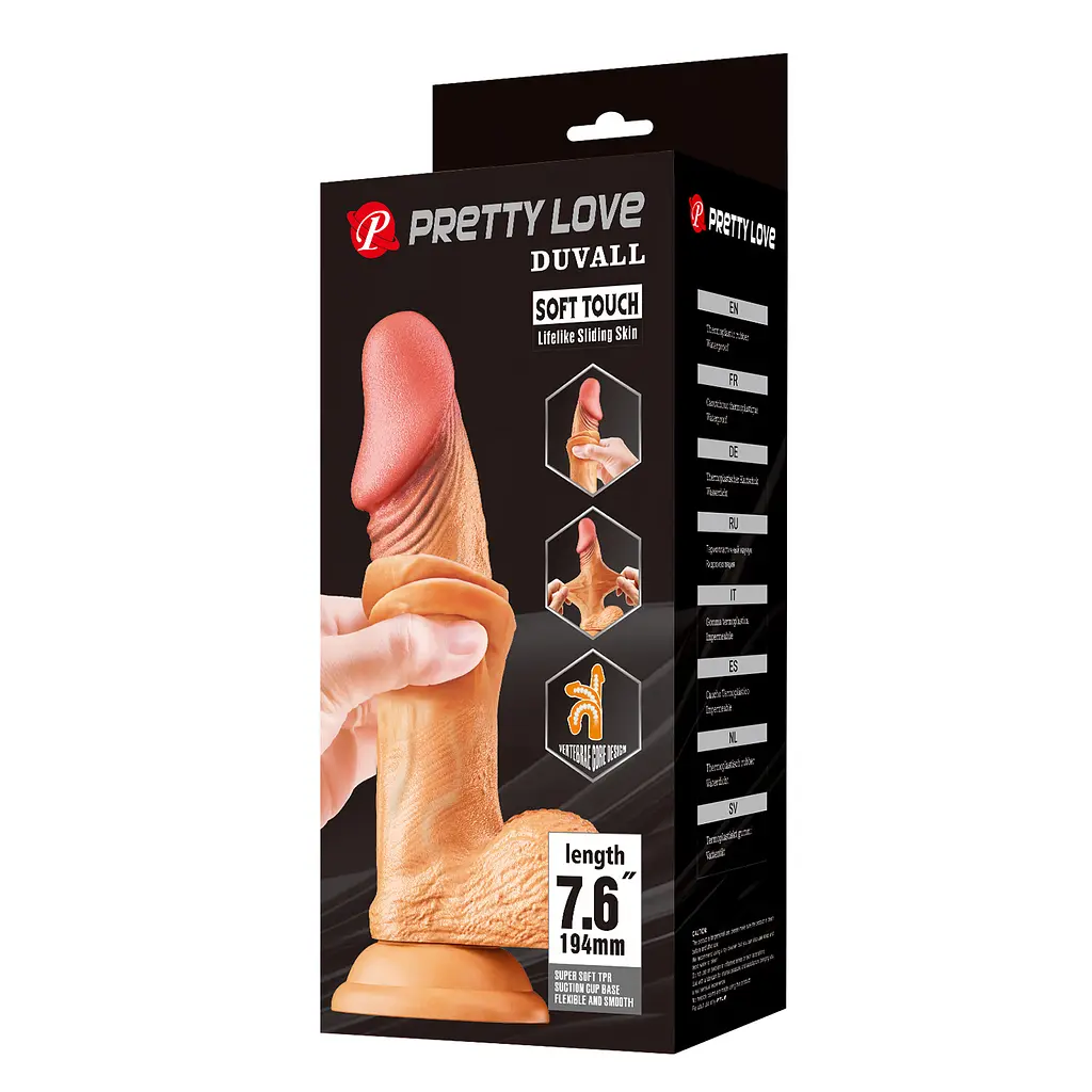 Фалоімітатор Pretty Love Sliding Skin тілесний з мошонкою - фото 9