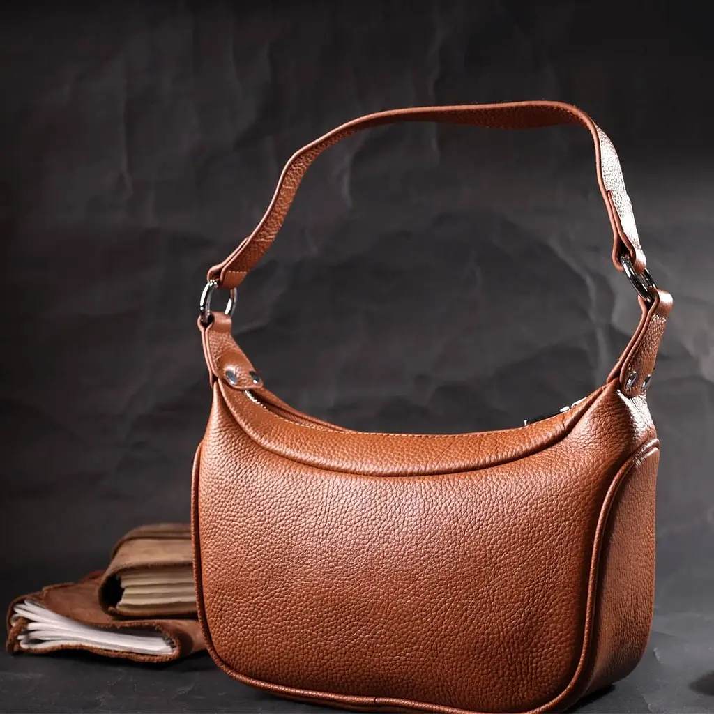 Сумка напівкруглого формату з однією ручкою з натуральної шкіри Vintage 22413 коричнева - фото 8