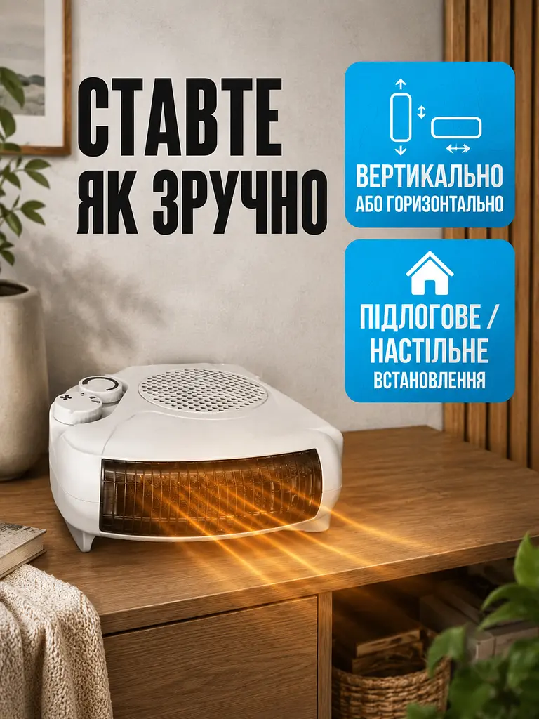 Тепловентилятор обігрівач електричний (дуйка) 2000 Вт з регульованим термостатом і захистом від перегріву, 2 режими Білий - фото 6