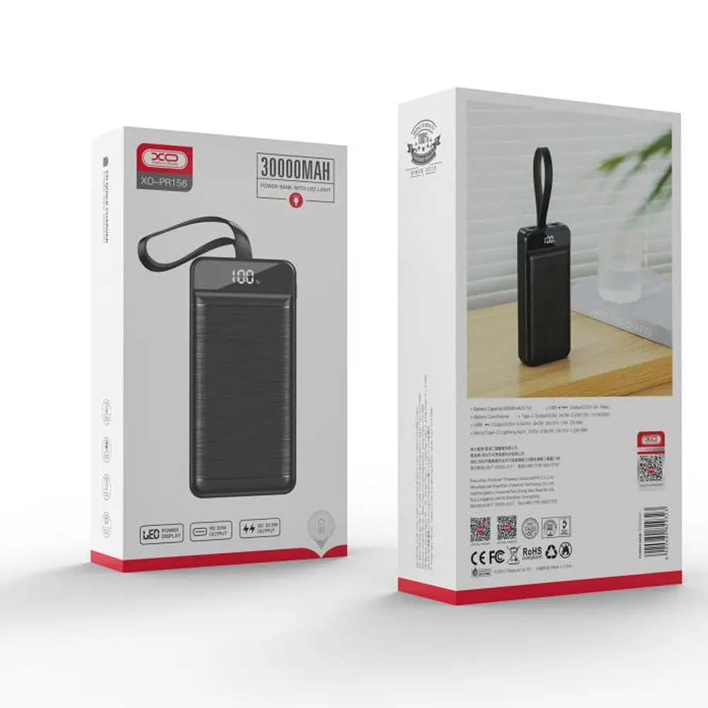 Портативна батарея XO PR156 30000 mAh PD20W + QC 3.0 22.5W Black - фото 2