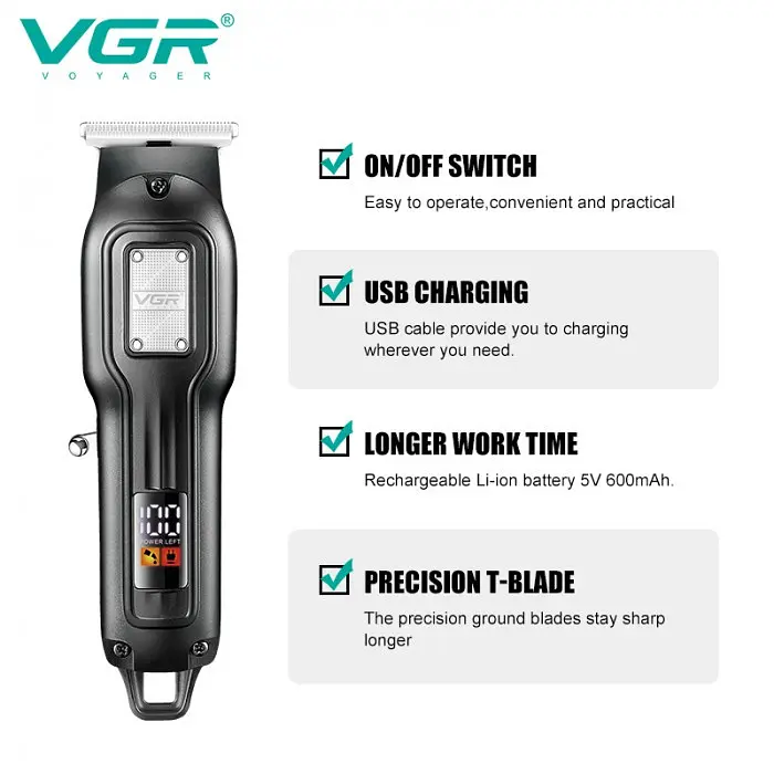 Машинка для стрижки VGR V-918, аккумуляторная, Т-образное лезвие, четыре насадки, LED дисплей - фото 3
