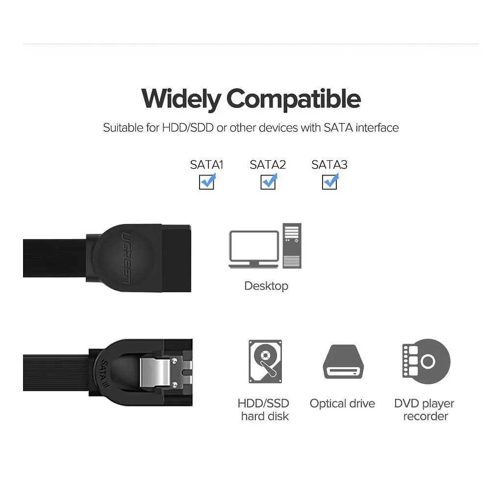Кабель для передачі даних SATA 3 Data Cable 0.5m 90° corner US217 Black Ugreen (30797) - фото 5