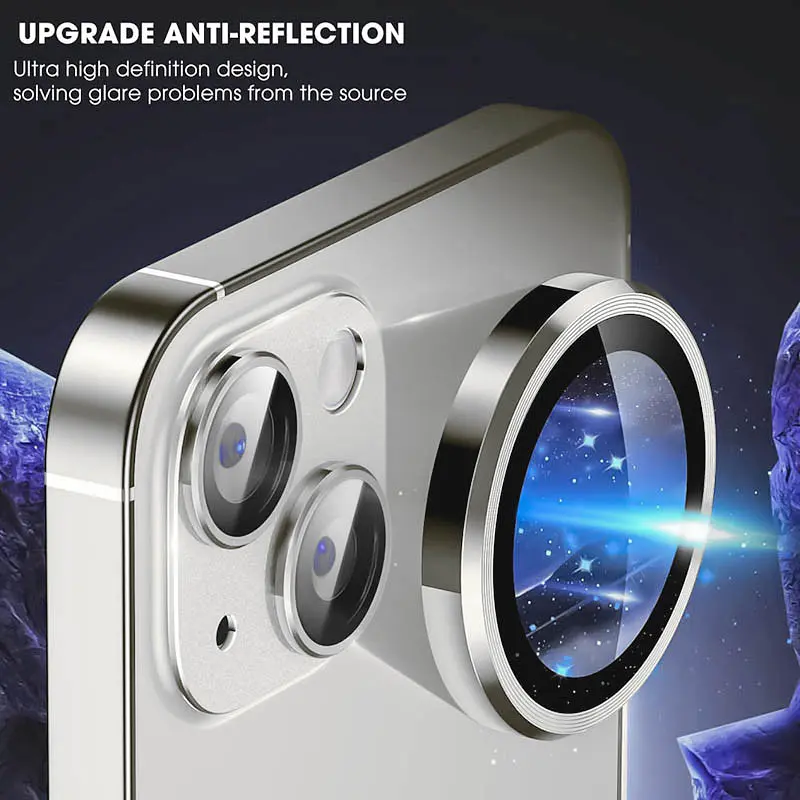 Защитное стекло Metal Classic на камеру (в упак.) для Apple iPhone 14 (6.1) / 14 Plus (6.7) Серебряный / Silver - фото 4