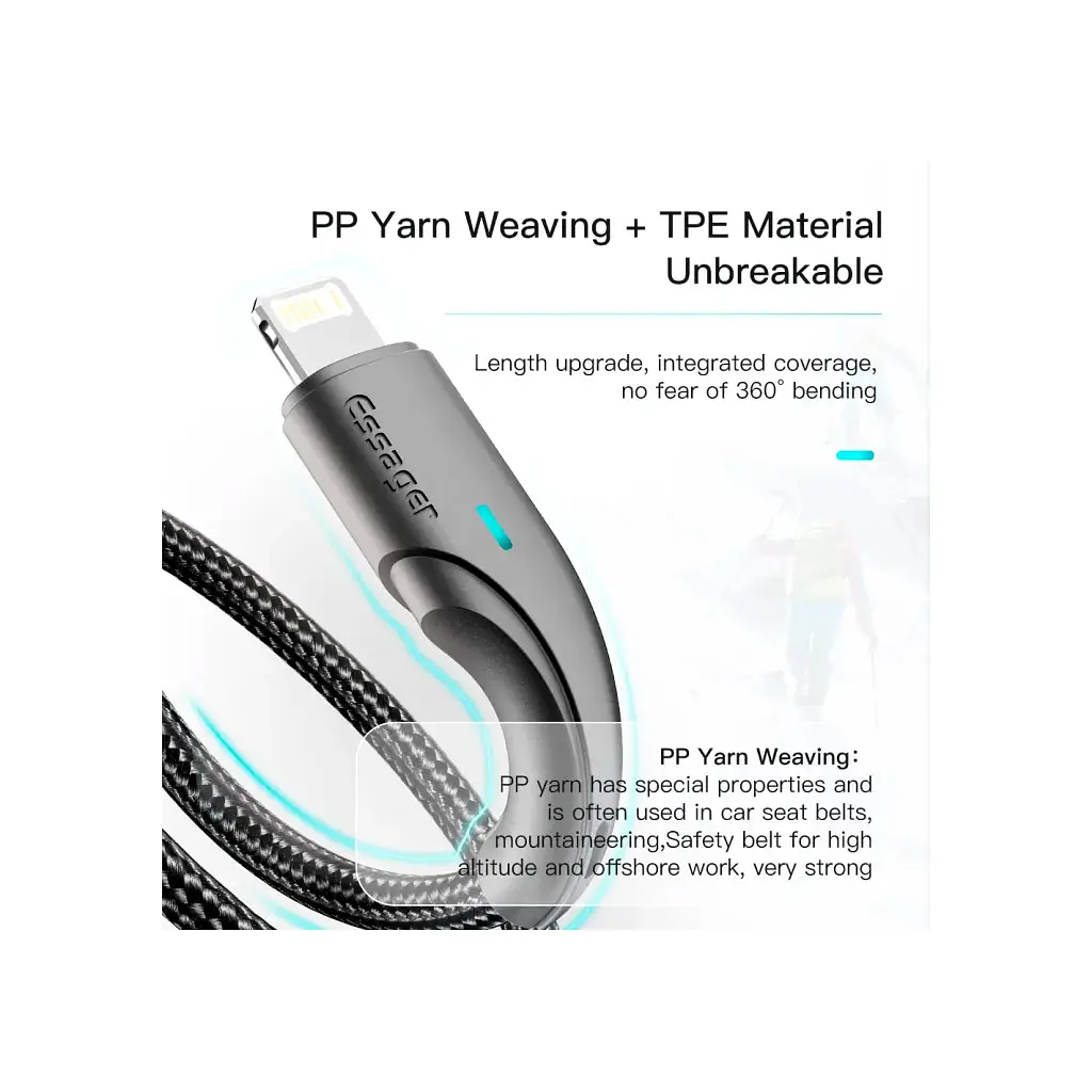 Дата кабель USB 2.0 AM to Lightning 1.0m 2.4A black Essager (EXCL-LS01) - фото 7
