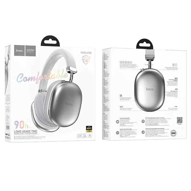 Навушники Hoco Bluetooth W35 MAX wireless headphones сріблясті - фото 2