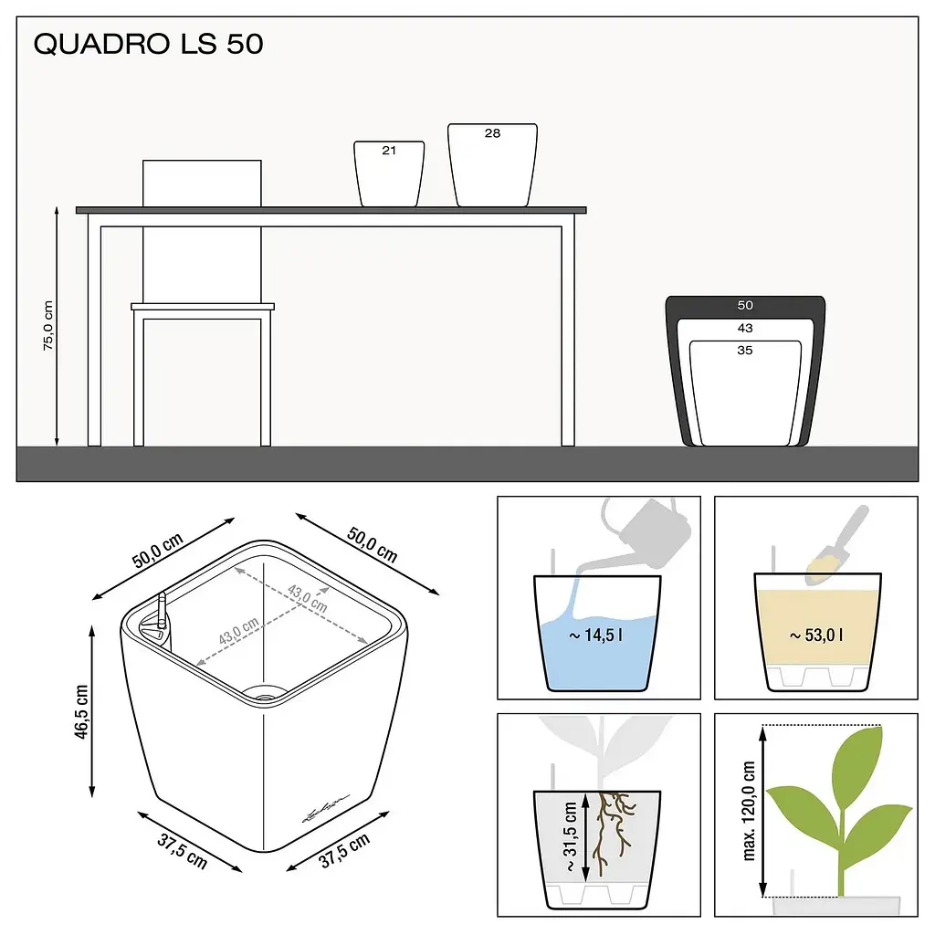Вазон Lechuza Quadro Premium LS, 53 л, сіро-коричневий (16285) - фото 4
