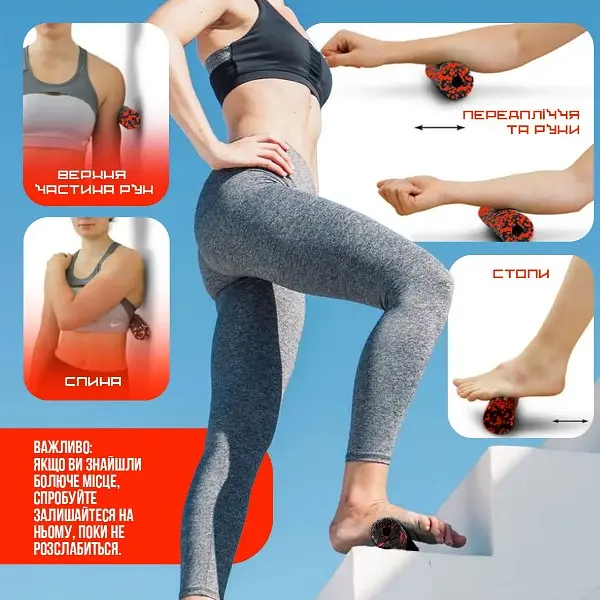 Массажный ролик (роллер) гладкий PowerPlay PP-4346 Mini EPP Foam Roller Черно/Красный (15,3x5,3 см) (PP_4346_Red_(15*5)) - фото 5