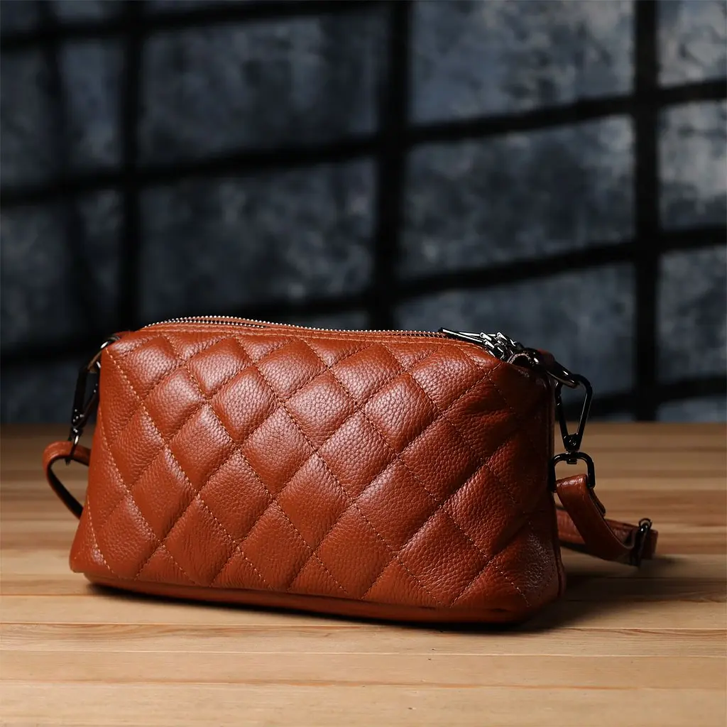 Жіноча сумка прошита модними ромбами з натуральної шкіри Vintage s_15143 руда - фото 7