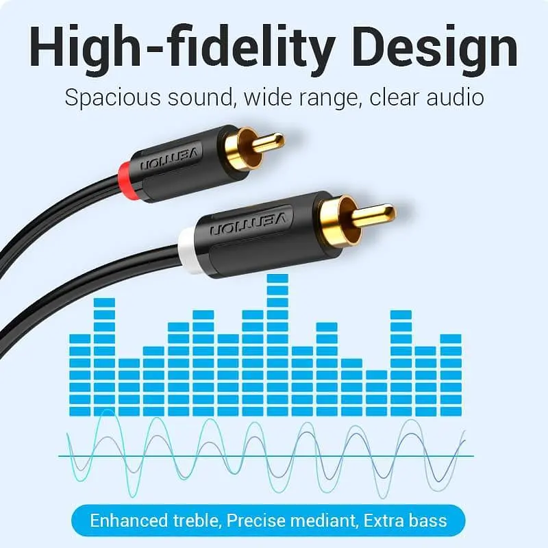 Кабель Audio 2RCA-2RCA Vention F/F 26К gold-plated 29 AWG 0.25m PVC Shell Black (BCMBD) - фото 3