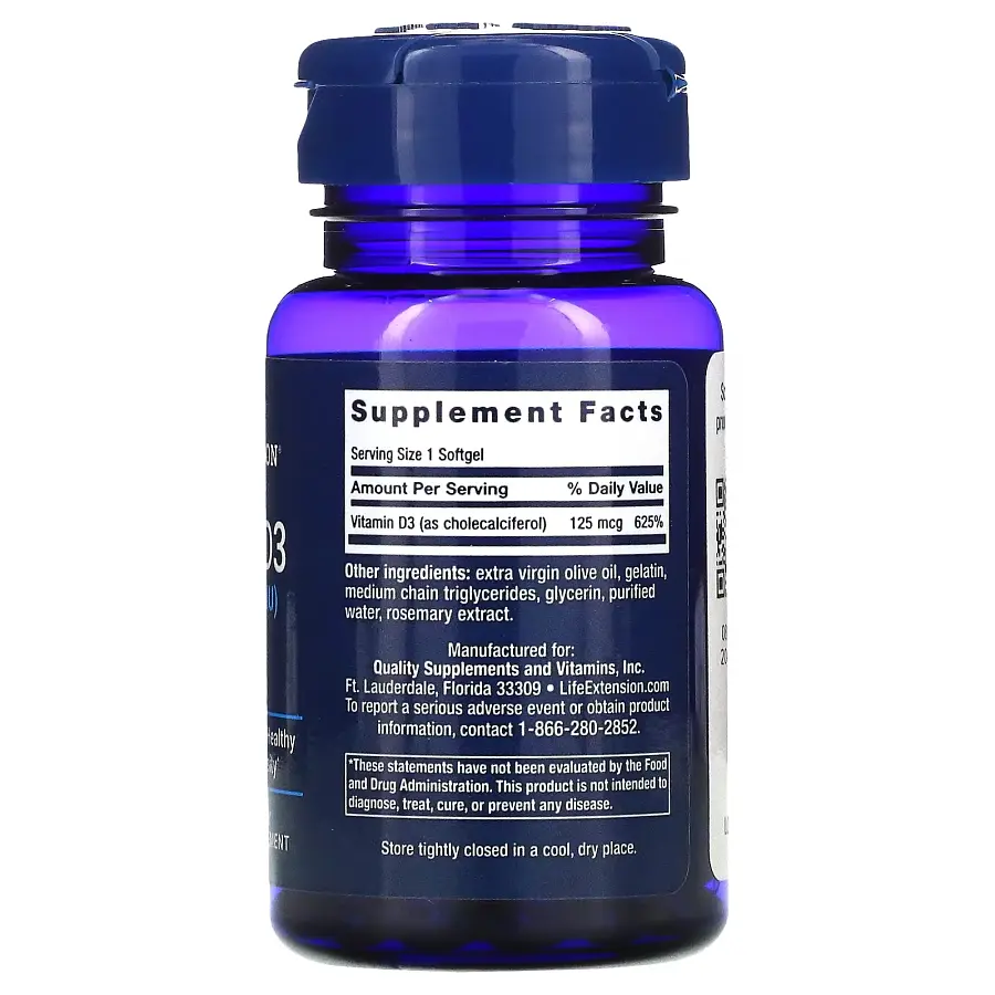 Витамины и минералы Life Extension Vitamin D3 5000 IU, 60 капсул - фото 2