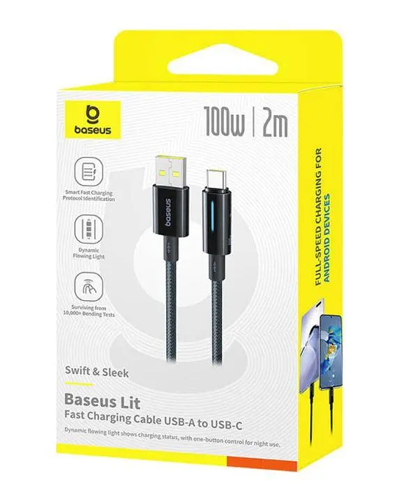 Кабель Baseus Lit Button-Control Fast Charging Data Cable USB-A to USB-C 2m з індикатором (P10379002121-01) - фото 4