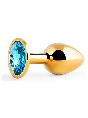 Анальна металева пробка з каменем в формі серця Chisa - Hi-Basic Blue Gem Anal Plug, 7.1х2.8 см, золотиста з блакитним - фото 3