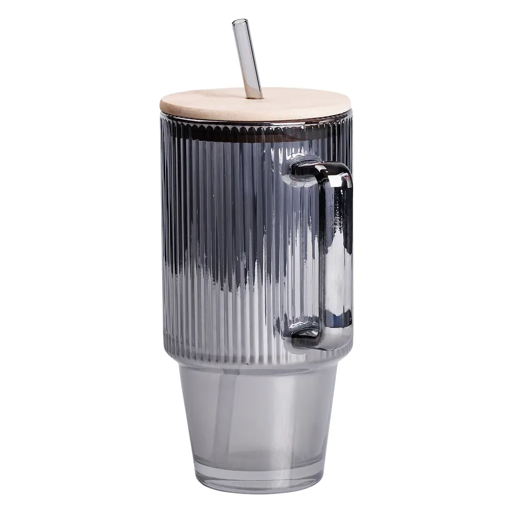 Кружка стеклянная с крышкой и трубочкой 750 мл Серый Yiwu HP-19-50 - фото 2