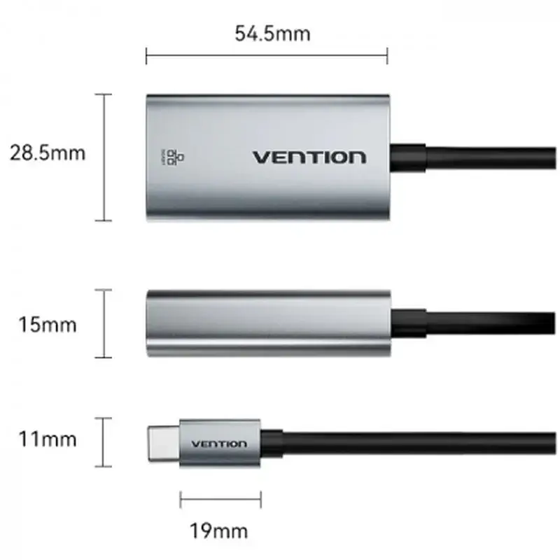 Перехідник USB-C to RJ45 Ethernet 1000Mbps black Vention (CFPHB) - фото 4