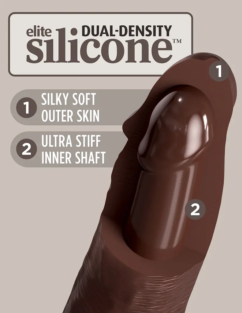 Фалоімітатор King Cock Elite 7” Dual Density 21 см коричневий - фото 4