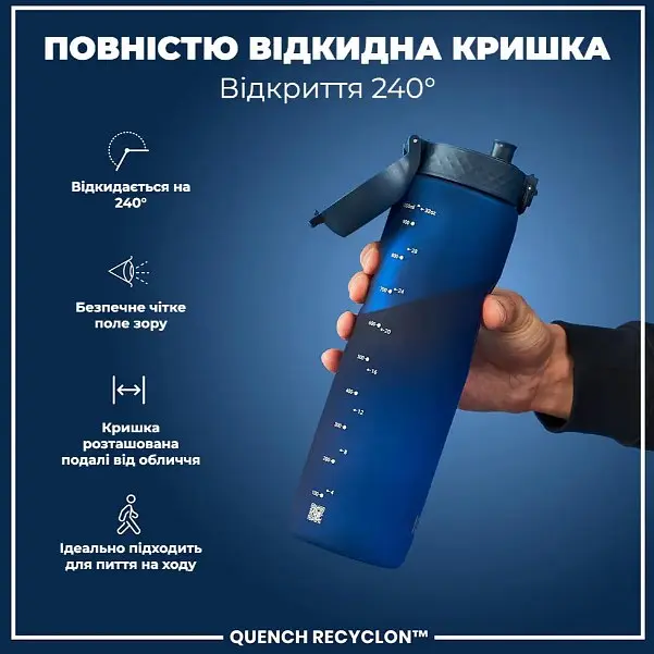 Бутылка для воды ION8 1000 мл (ЭКО бутылка) BPA Free Navy (I8RF1000NAV) - фото 3
