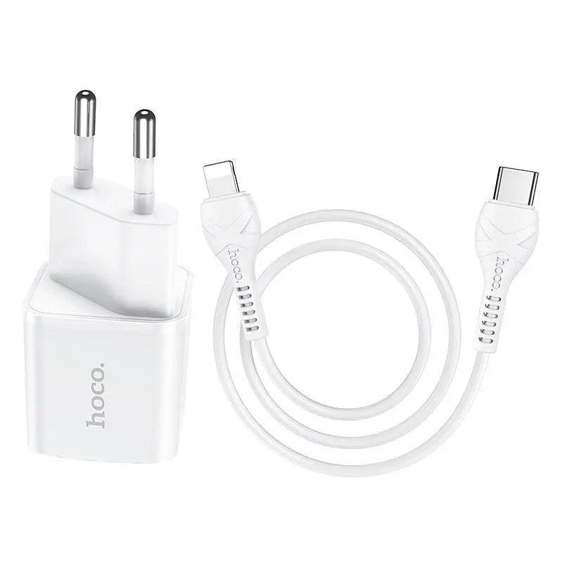 Адаптер мережевий HOCO Type-C to Lightning Cable Starter N10 набір із кабелем білий - фото 3