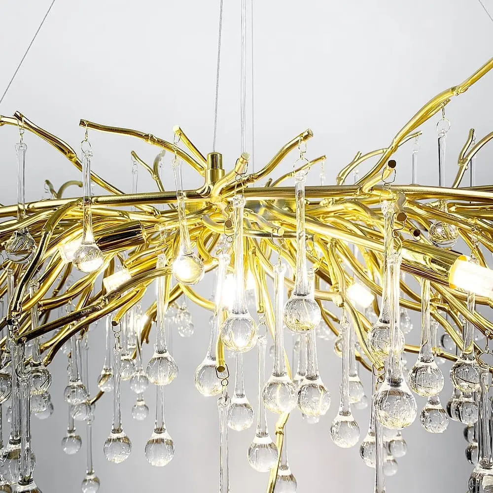 Люстра золотая удлиненная с хрустальными капельками 160×70 см | Line F | Ст. 705L-1600 GD+CL - фото 2