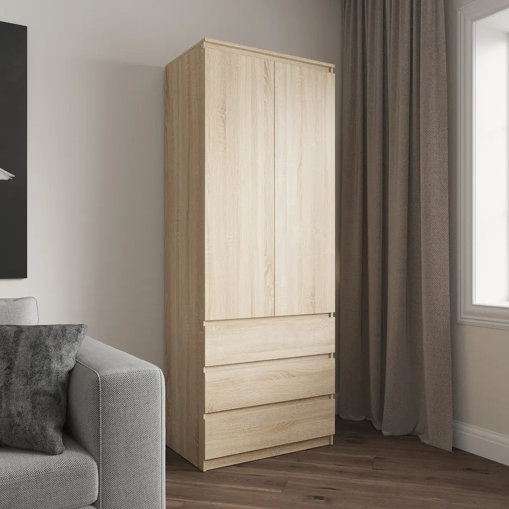 Шафа для одягу Vays R-16, 3 шухляди, полиці, без ручок, ЛДСП, 80×50×211 см – для спальні, вітальні, передпокою - фото 7