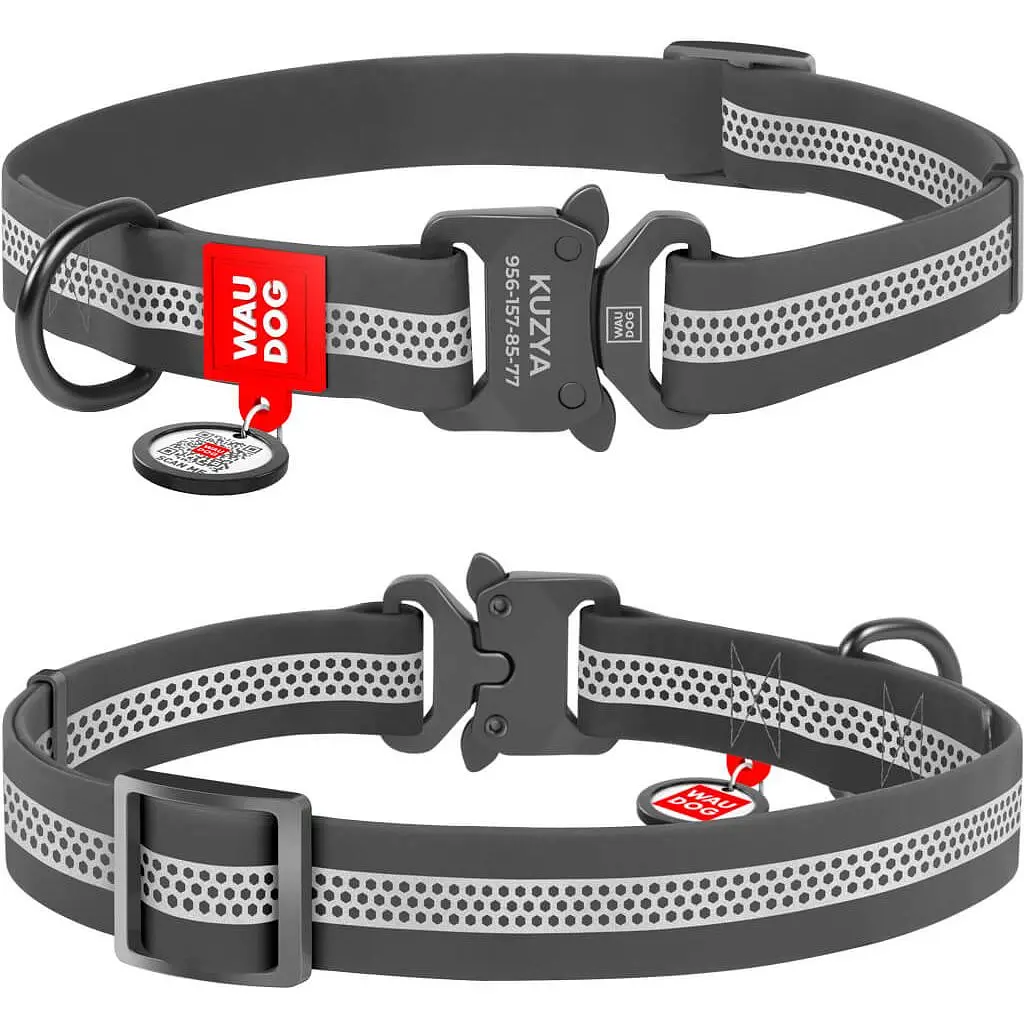 Ошейник для собак Waudog Waterproof, коллартекс, водостойкий, светоотражающий, с QR паспортом, металлическая пряжка-фастекс, S, 23-35х1,5 см, серый - фото 3