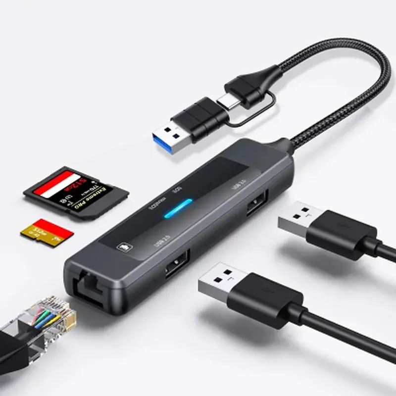 Концентратор XoKo USB-C 5-in-1 USB 3.0 + USB 2.0 + SD/TF + RJ45 100Mbps silver (XK-AC-350) - фото 10