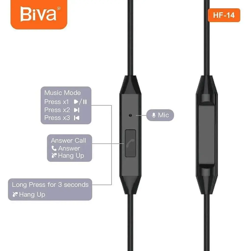 Навушники з мікрофоном Biva HF-14 Wirred Earphones With Mic Black - фото 2