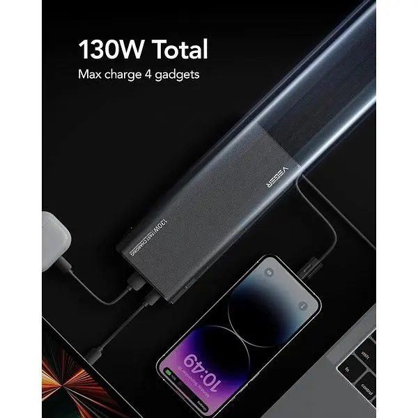 Портативное зарядное устройство Veger 100 Вт с кабелем макс. 130 Вт 25000 мАч ноутбук быстрая зарядка USB C - фото 8