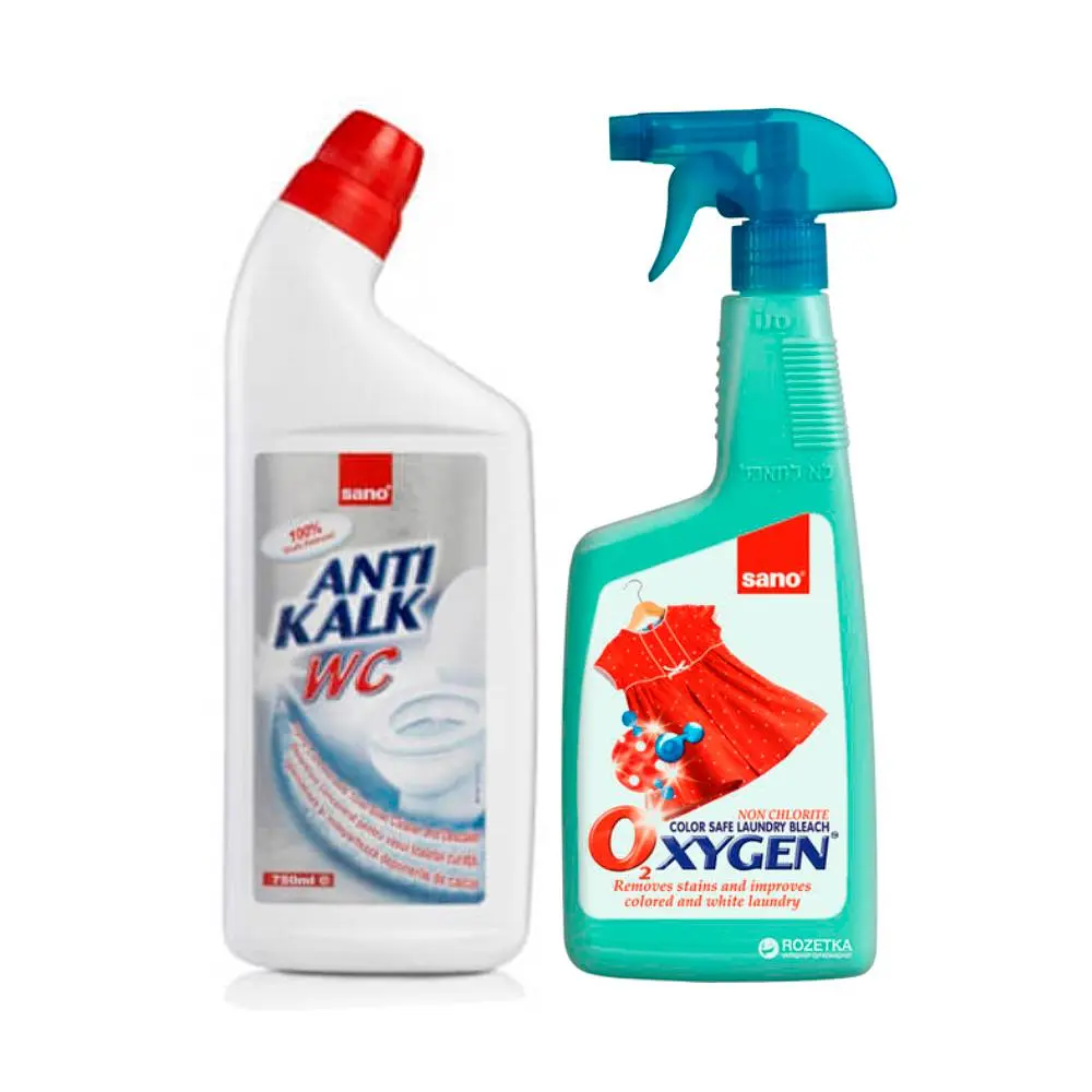 Засіб для чищення унітазів Sano Anti Kalk WC 750 мл & Плямовивідник Sano Oxygen для прання, 750 мл (287621, 430602)