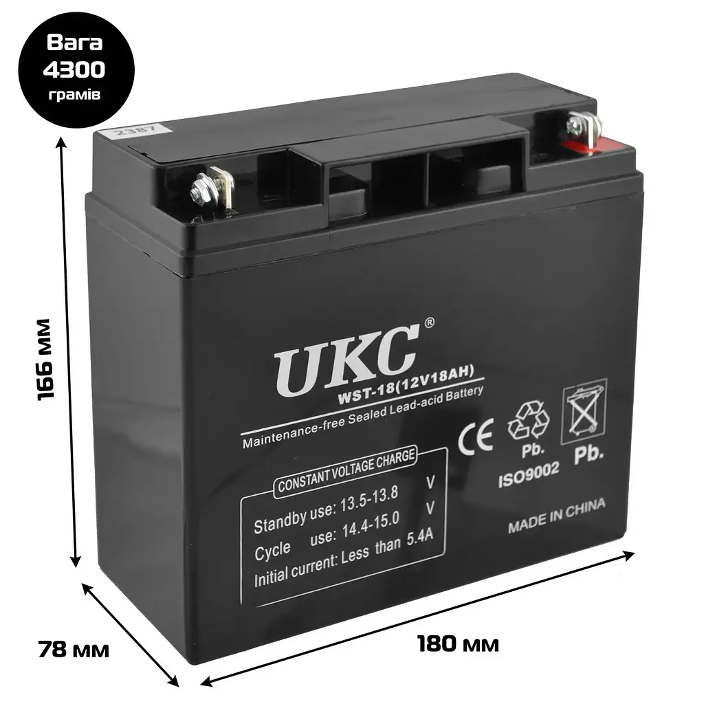 Акумуляторна батарея до ДБЖ 12В 18Ач гелевий акумулятор AGM 12v 18A UKC WST-18 12V 18Ah - фото 3