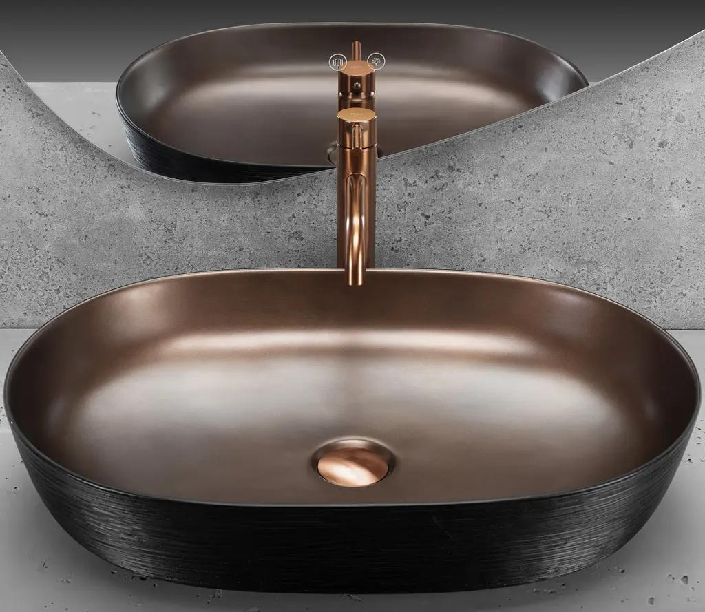 Умивальник Rea Cleo накладний 60.5x41 см black brushed copper REA-U6383 - фото 4