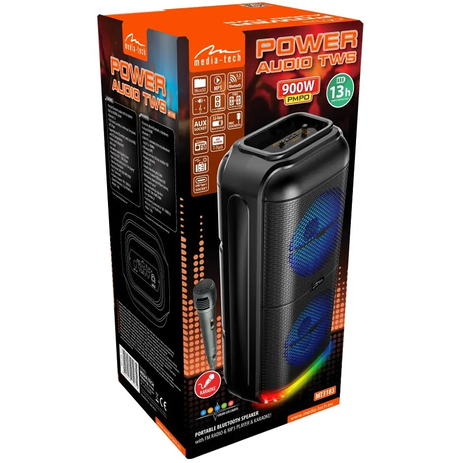 Акустична система 1.0 Media-Tech 50W, Bluetooth/FM/MP3/AUX/SD/USB/КАРАОКЕ/LED, чорна - фото 4