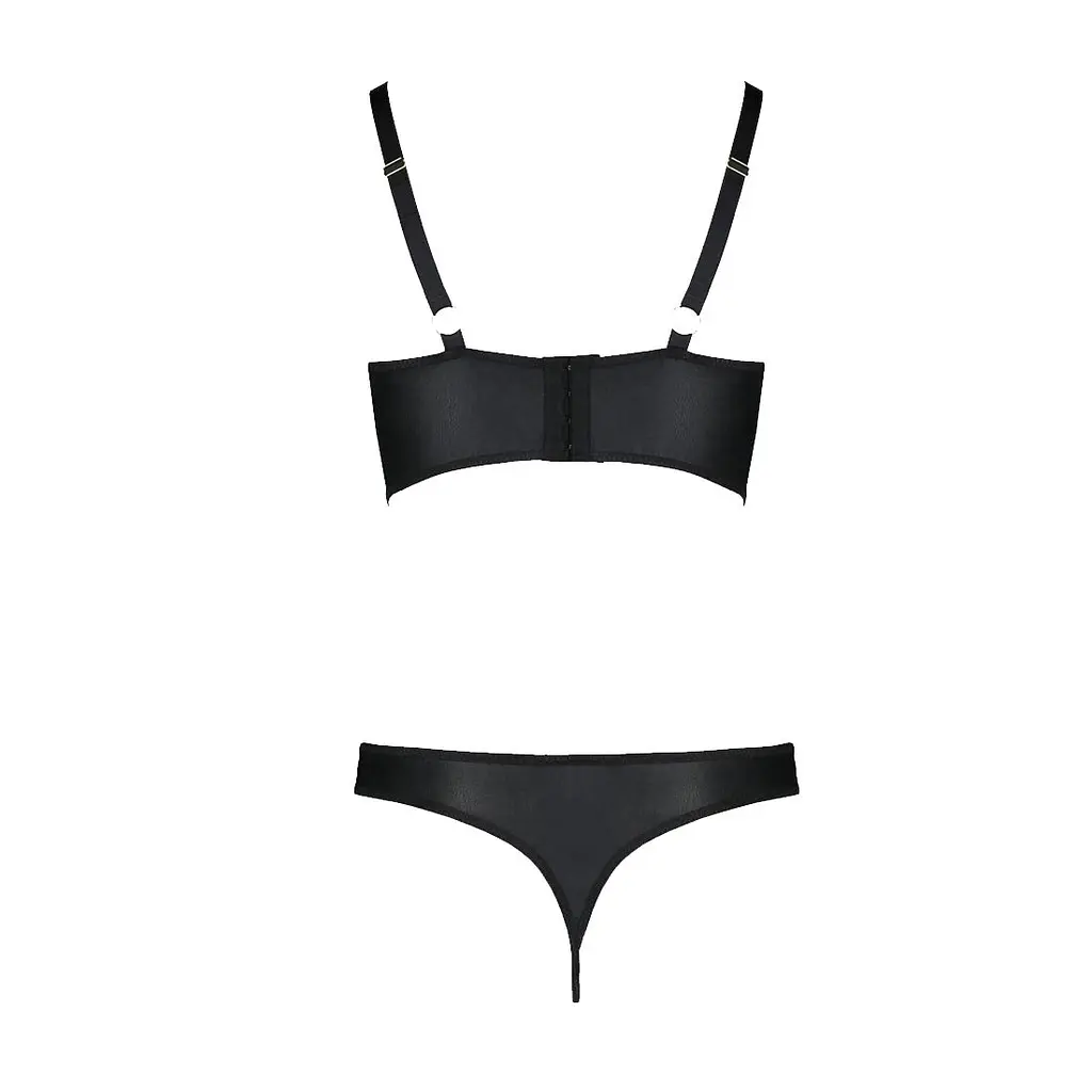 Комплект з екошкіри Passion MALWIA BIKINI 6XL/7XL black, з люверсами та ремінцями, бра, трусики - фото 4