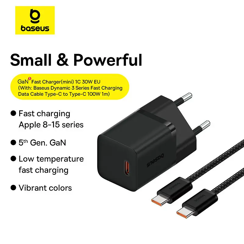Зарядное устройство с кабелем Baseus GaN5 mini Fast Charger 1C 30 W P10110902113-00 - фото 5
