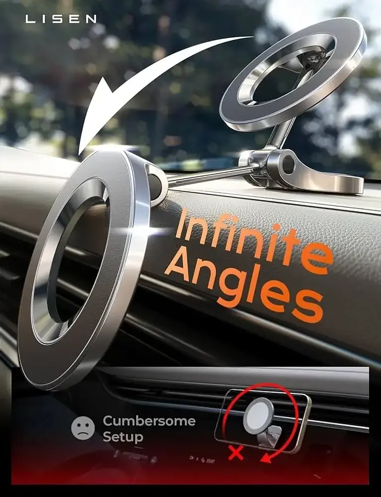 Магнітний автотримач для телефону LISEN 2E785 з підтримкою MagSafe 360° поворот на панель авто чорний (SKU-096) - фото 5