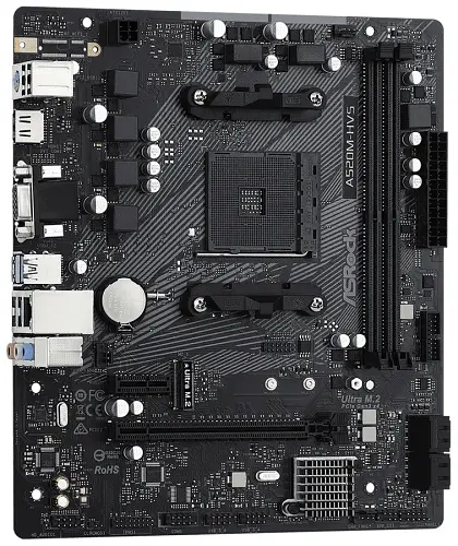 Мат.плата AM4 (A520) ASRock A520M-HVS, A520, 2xDDR4, Int.Video(CPU), 4xSATA3, 1xM.2, 1xPCI-E 16x 3.0, 1xPCI-E 1x 3.0, ALC887, RTL8111H, 6xUSB3.2/6xUSB2.0, VGA/HDMI, MicroATX - фото 3