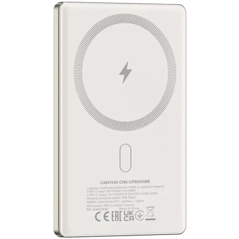 Батарея універсальна Canyon 5000mAh OnPower 505 slim Magsafe PD/20W Beige (CNS-CPB505BE) - фото 4