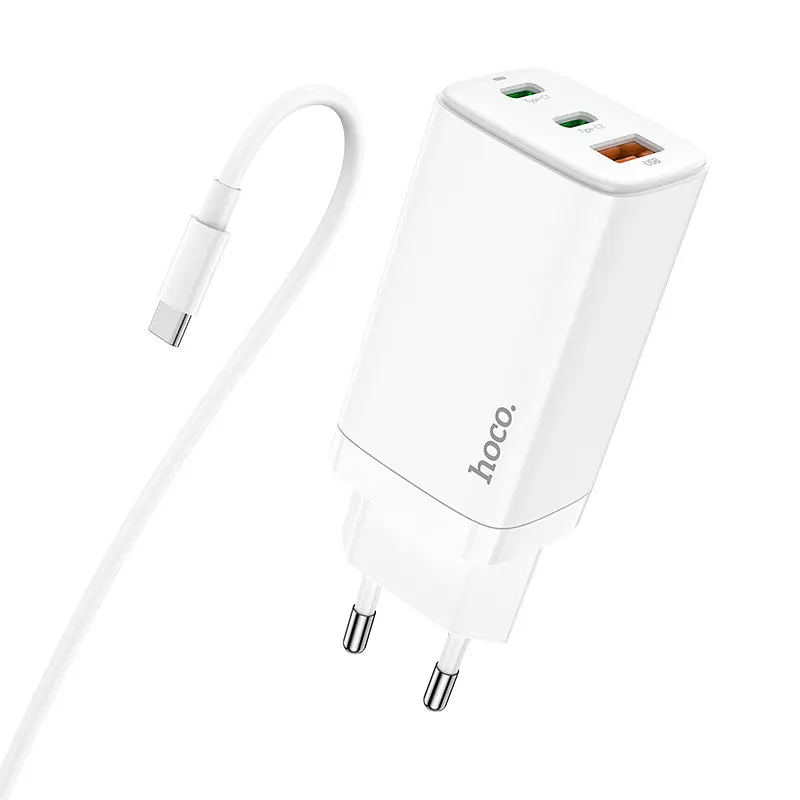 Мережевий зарядний пристрій Hoco 1USB + 2Type-C N16 65W White + Cable Type-C to Type-C - фото 7