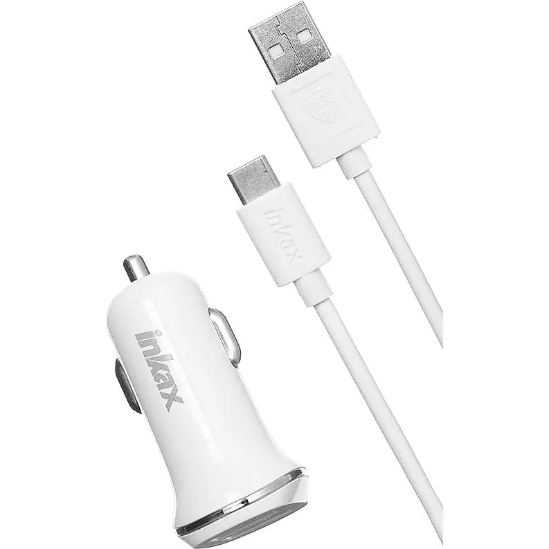 Автомобильное зарядное устройство INKAX CD-12 Car charger + Type-C cable 2USB 2.1A White - фото 2