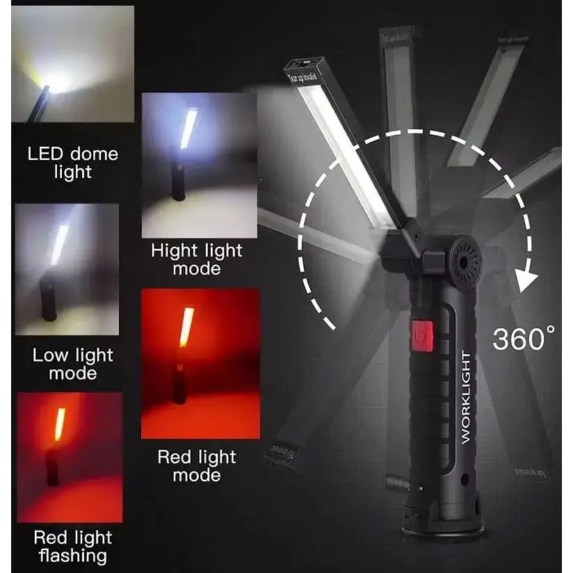 Светильник Worklight W-52 18650 с магнитом и крючком аккумуляторный фонарь с красным и белым светом - фото 6