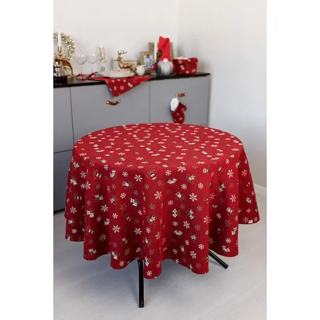 Скатерть Прованс Колокольчики на красном D-180 см (36872) - фото 7