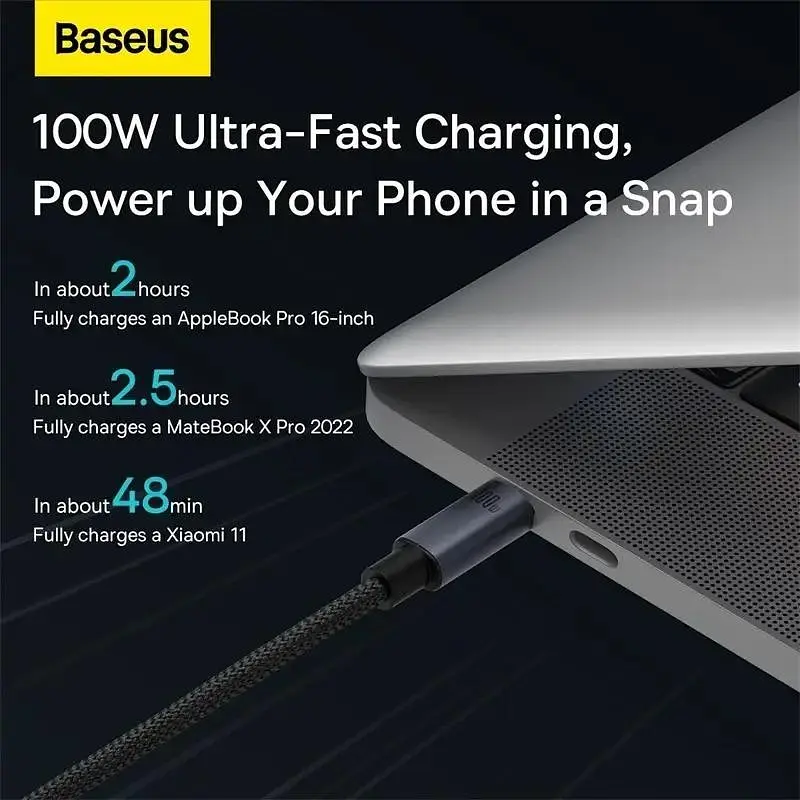 Кабель Baseus Minimalist Series Fast Charging Data Cable Type-C to Type-C 100W 5A 2m Black (CAJY020101) - фото 3