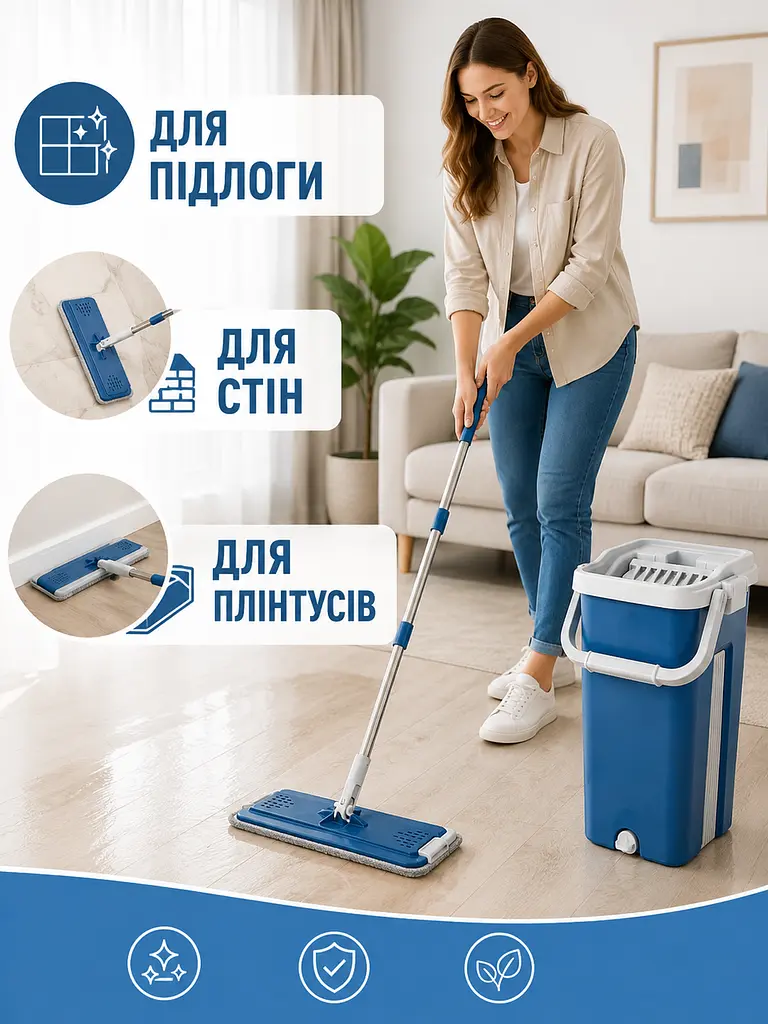 Швабра з відром та автоматичним віджимом 11 л, синя (49676036) - фото 3