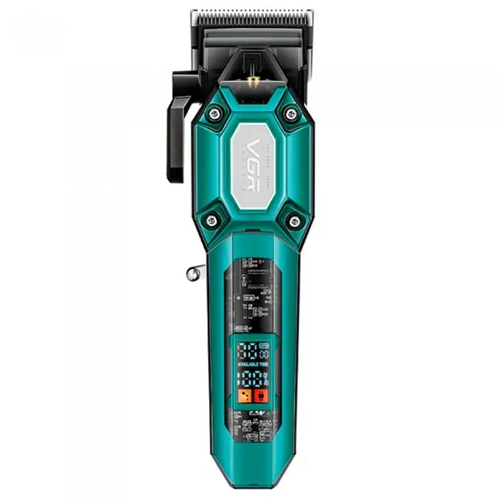 Акумуляторна машинка для стрижки VGR V-600, 6 насадок, регулятор висоти, 7000 RPM, LED дисплей Зелена - фото 2