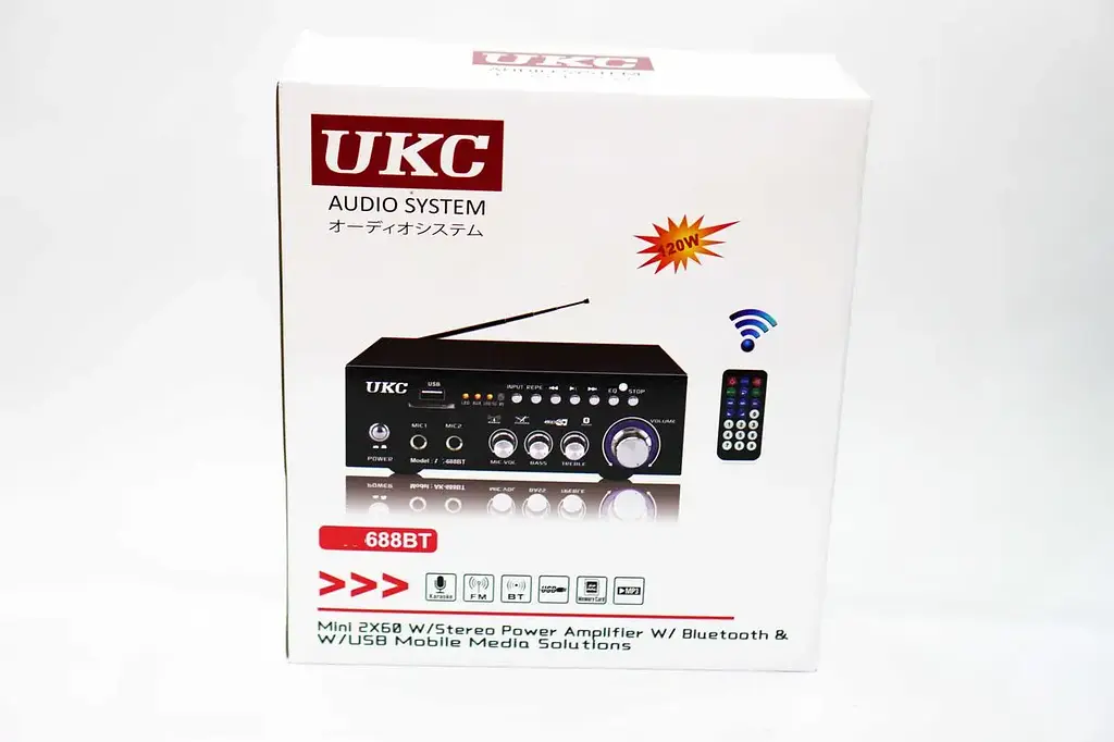 Підсилювач звуку Bluetooth 4,0 USB/SD/FM/MP3 120W+120W 2х канальний з пультом стереопідсилювач для колонок з караоке 220V та 12V UKC AK-688BT - фото 18