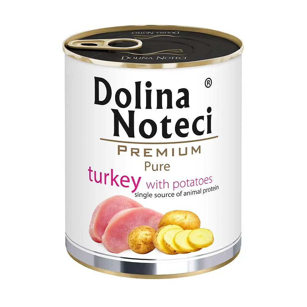 Вологий корм для собак алергіків Dolina Noteci Premium Pure з індичкою та картоплею банка 800 г